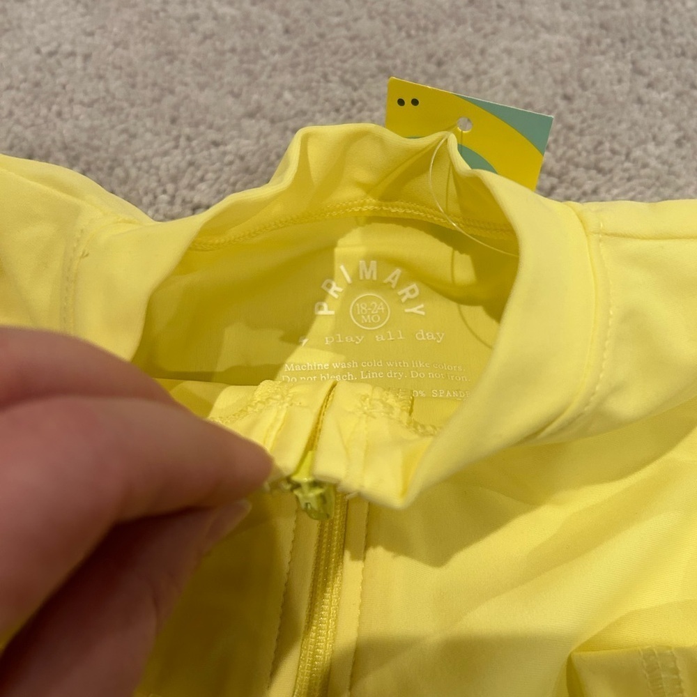 Primary Yellow Rashguard with Striped Bottoms - Picture 2 of 2